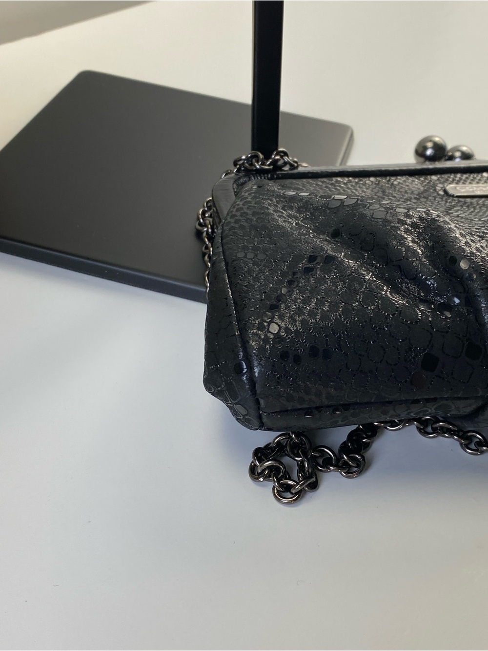 Coach Kisslock Black Python Snake-Textured Frame Clutch Chain Bag - Picture 9 of 15